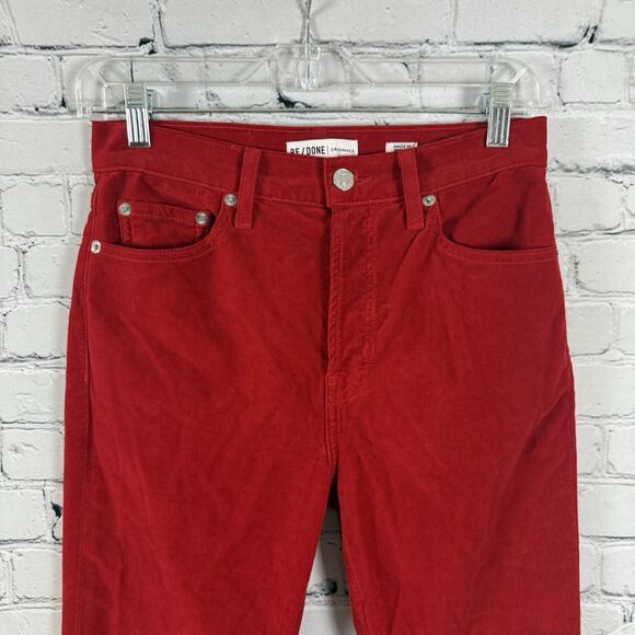 Re/Done Original Women 26 Red Velvet High Rise Ankle Crop Jeans Pants Button Fly - Picture 7 of 16